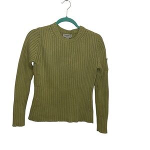Banana Republic celery green cable knit sweater large L 100% cotton side pocket